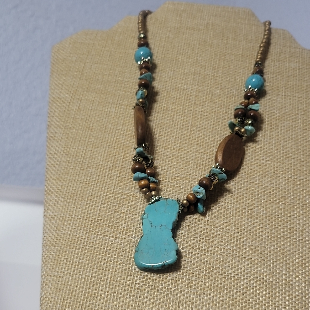 Turquoise and Brown Beaded Necklace
